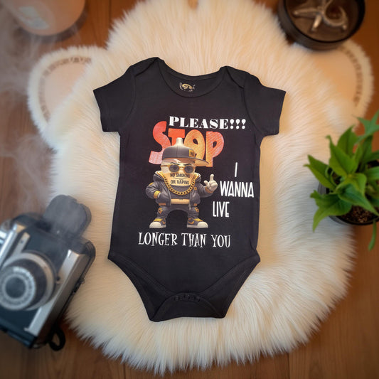 Sassy & Safe Baby Rompers with Fun Messages (6-24 Months) - Stop SMOKING