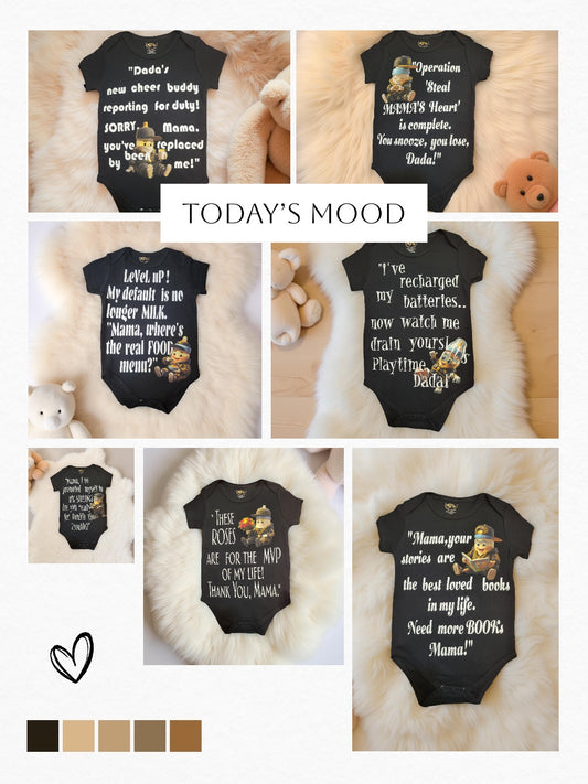 7pcs Hip-hop Baby Bottle Character Rompers (6-24 Months)- Front & Back Printed!