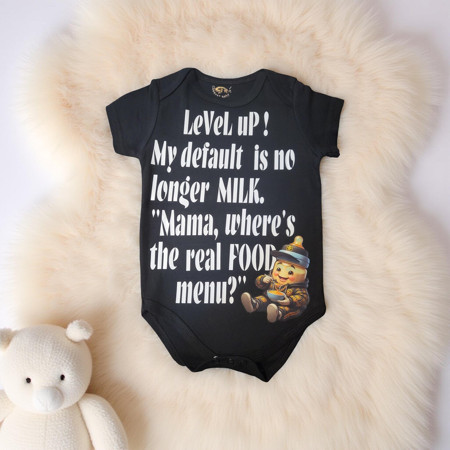 7pcs Hip-hop Baby Bottle Character Rompers (6-24 Months)- Front & Back Printed!